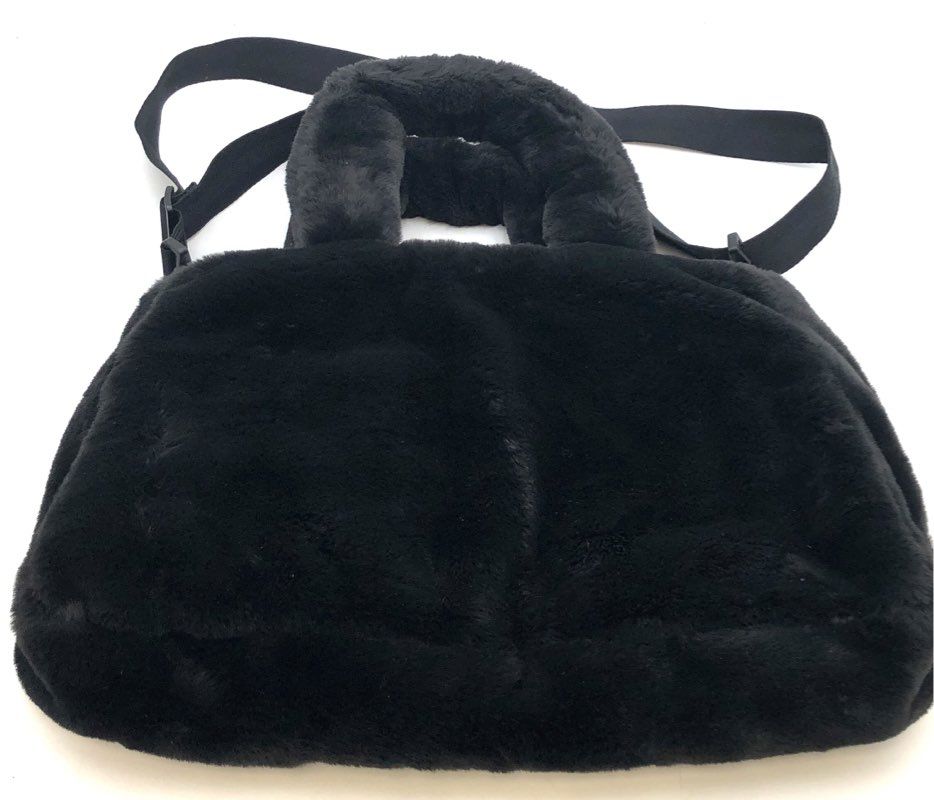 Nike Black Faux Fur Large Swoosh Tote Bag Crossbody Handbag