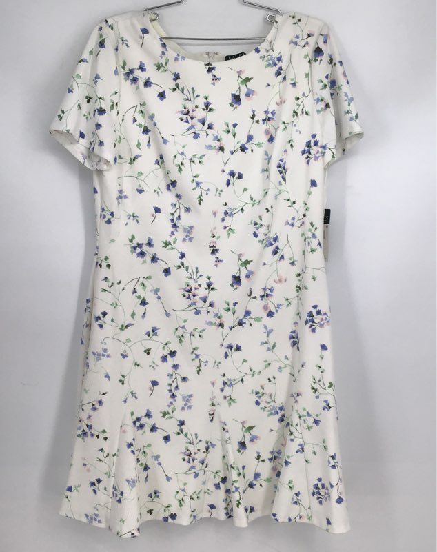 NWT Lauren Ralph Lauren Women&#39;s Cream Blue Floral Mini Dress - Size 16