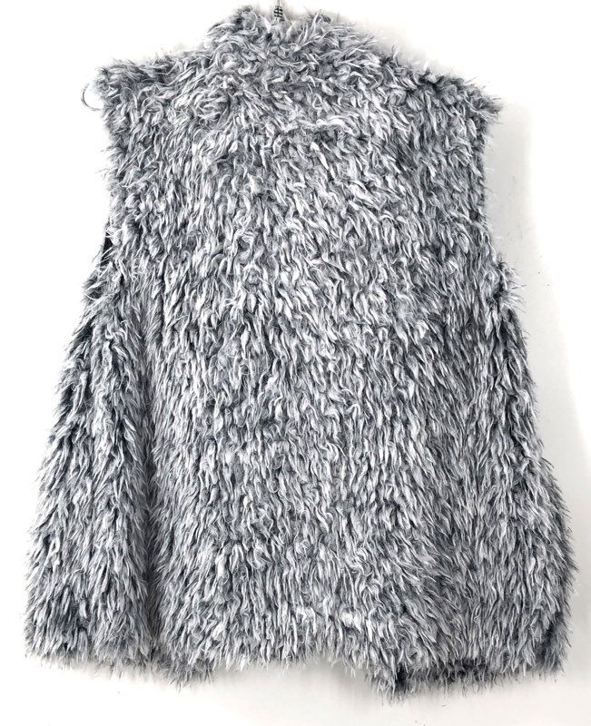 Johnston & Murphy Women's Gray Faux Fur Shaggy Vest Open Front NWT Size L