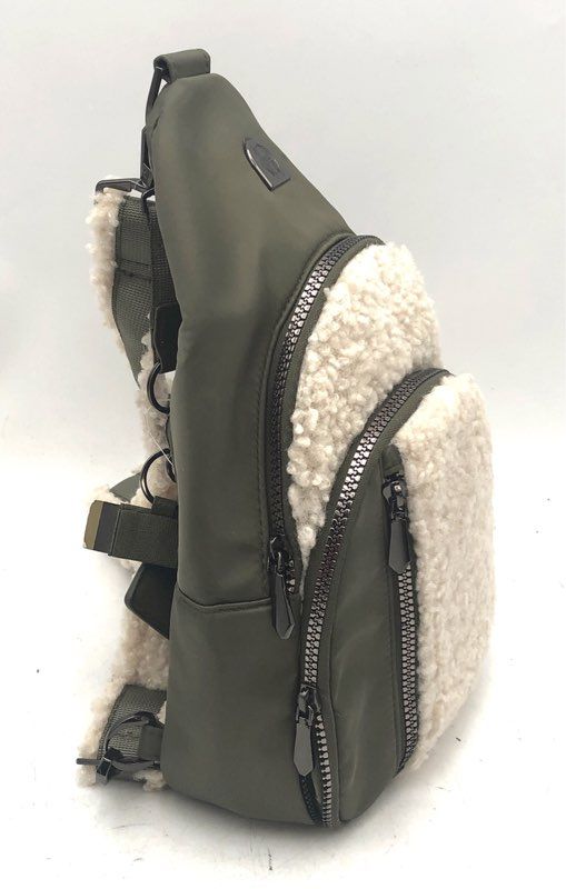 House of Harlow 1960 Olive Green Nylon Sherpa Sling Crossbody Bag NWT