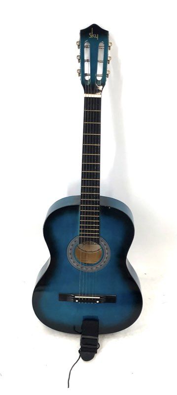 Sky 6-String Acoustic Guitar Blue Sunburst Beginner Student Model with Gig Bag