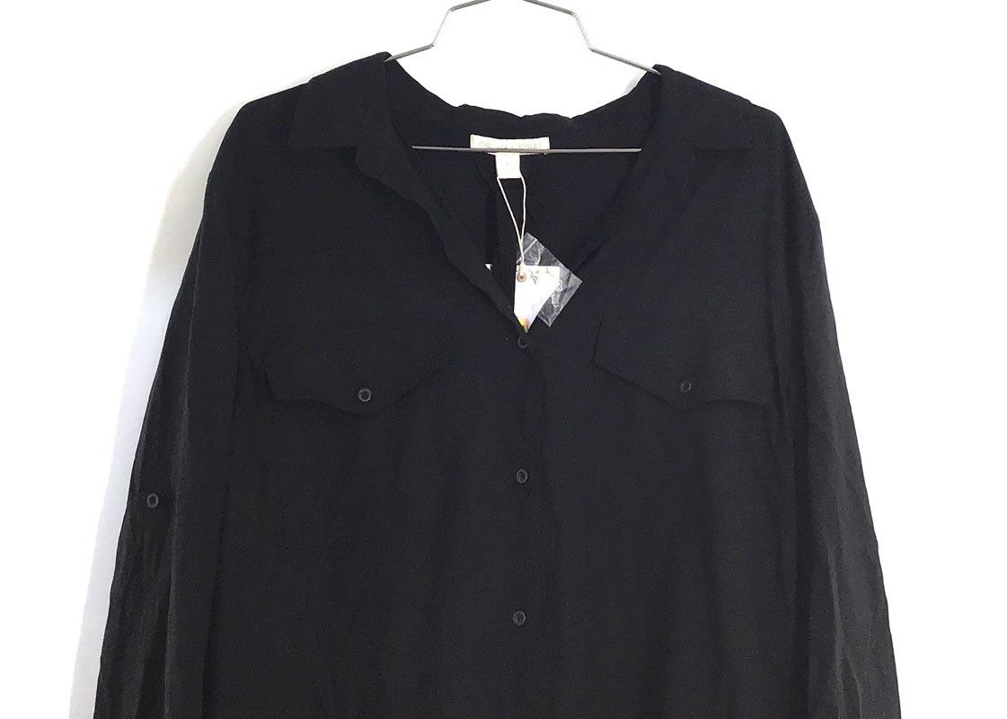 Chelsea & Violet Women's Black Long Sleeve Button Front Maxi Dress L NWT