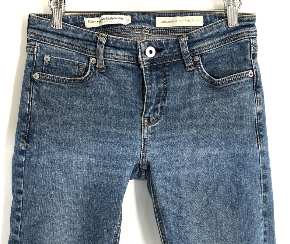 Pilcro and the Letterpress Women's Blue Slim Straight Frayed Hem Jeans Sz 25 P