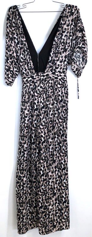Red Carter Women's Black Leopard Print Deep V-Neck Maxi Dress NWT Sz S