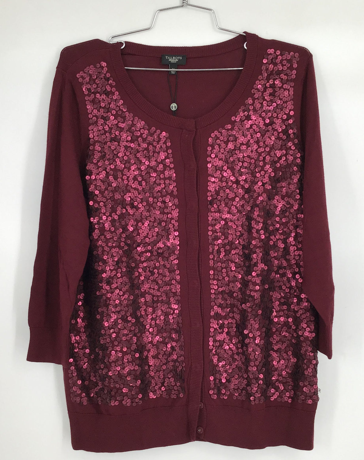 NWT Talbots Women&#39;s Maroon Sequin Cardigan Sweater - Size 1X