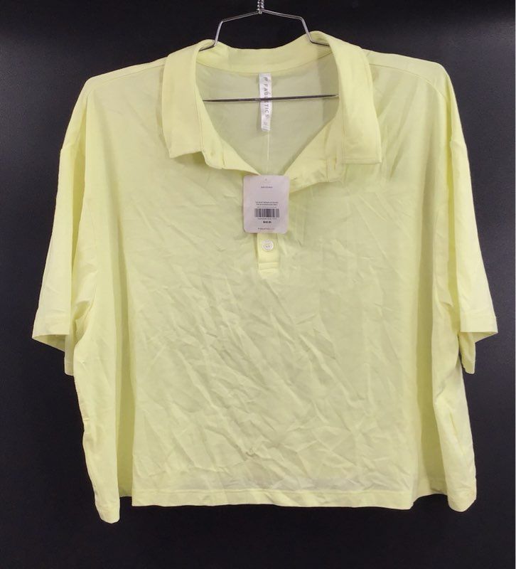 Fabletics Women's Boxy Short Sleeve Polo Shirt Yellow Cotton Blend NWT Sz XXL