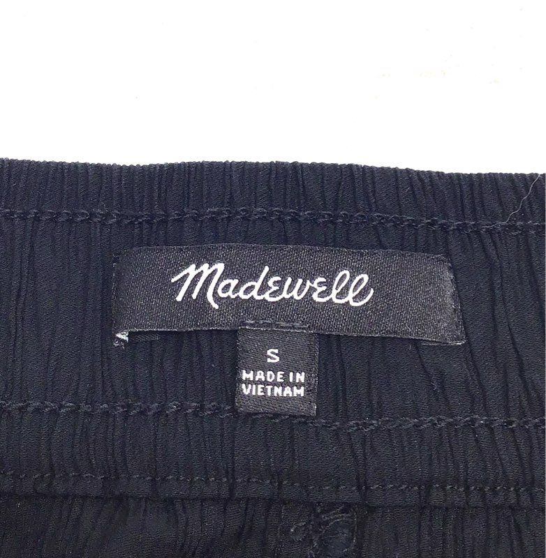 Madewell Women's Black Textured Elastic Waist Pull On Straight Leg Pants Sz S