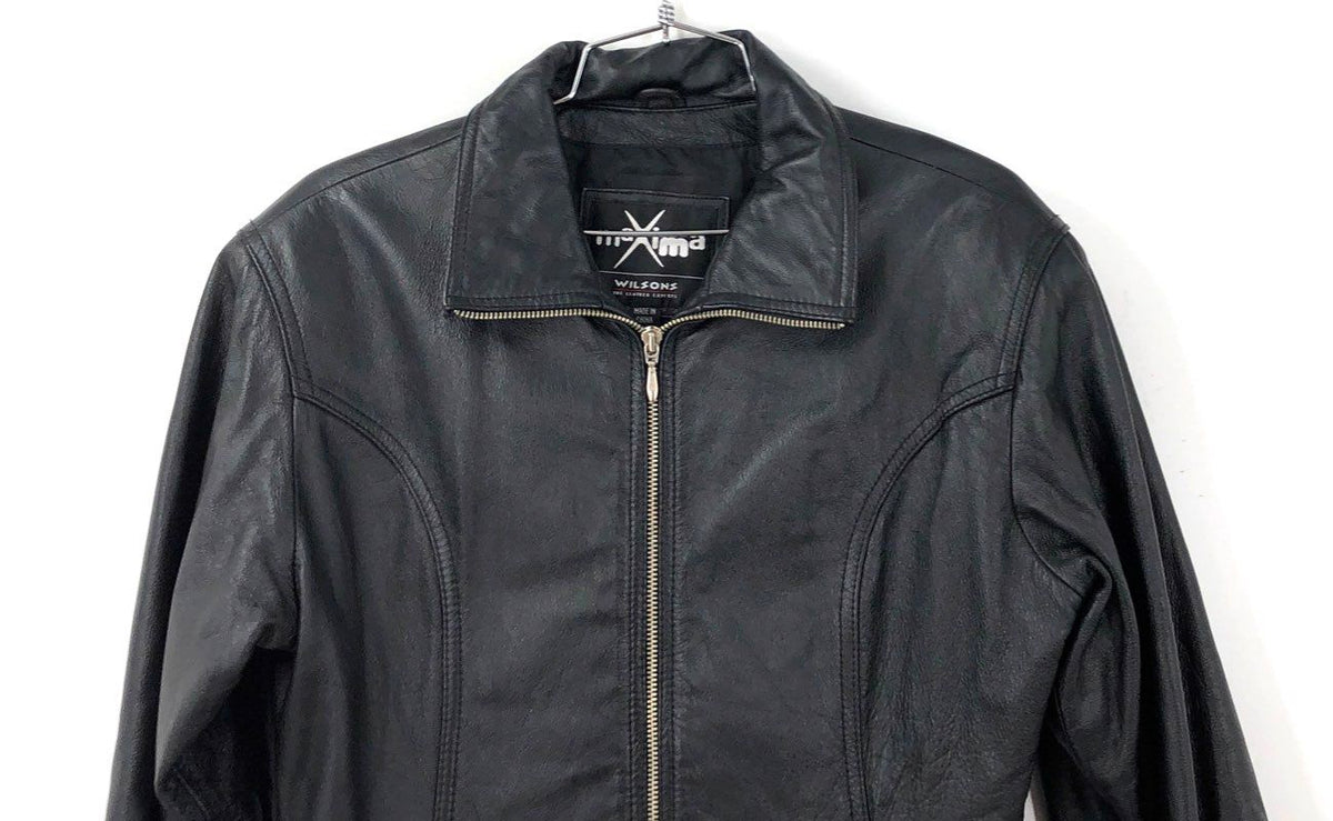 Vintage Y2K Wilsons Leather Maxima Women's Black Moto Jacket Full Zip Size M