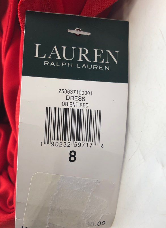 Lauren Ralph Lauren Women's Orient Red Ruched Side V-Neck Dress NWT Sz 8