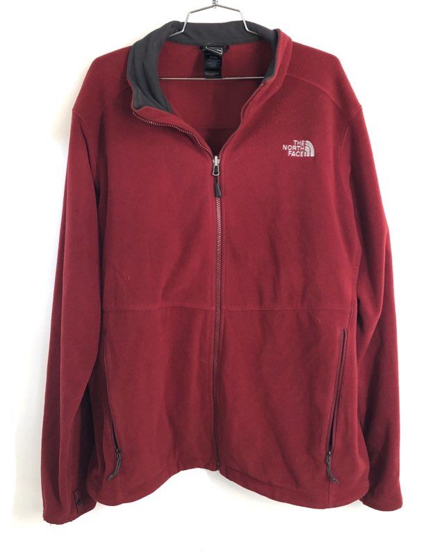 The North Face Men's Red Full Zip Fleece Jacket Embroidered Logo Size XL
