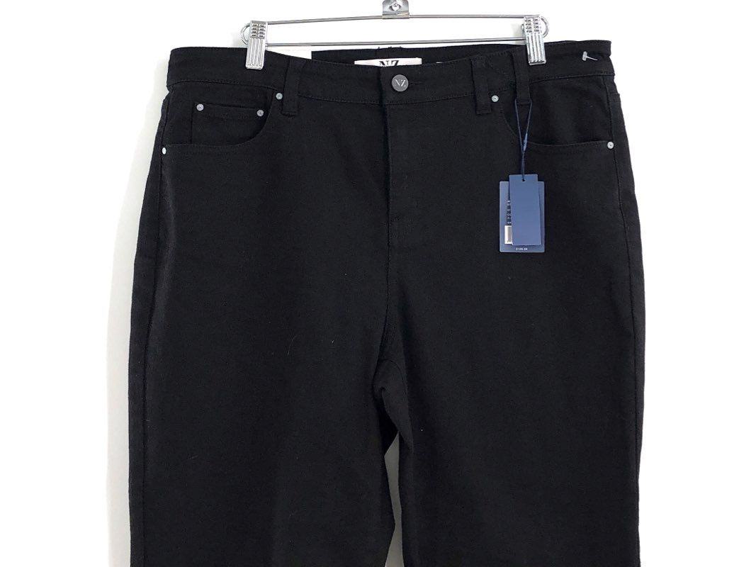 NIC+ZOE Women's Black Mid Rise Straight Leg Frayed Hem Denim Jeans Sz 32 NWT
