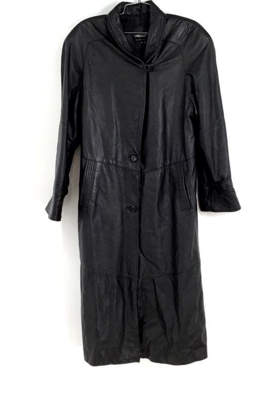 Pelle Men&#39;s Black Leather Long Trench Coat - Size M