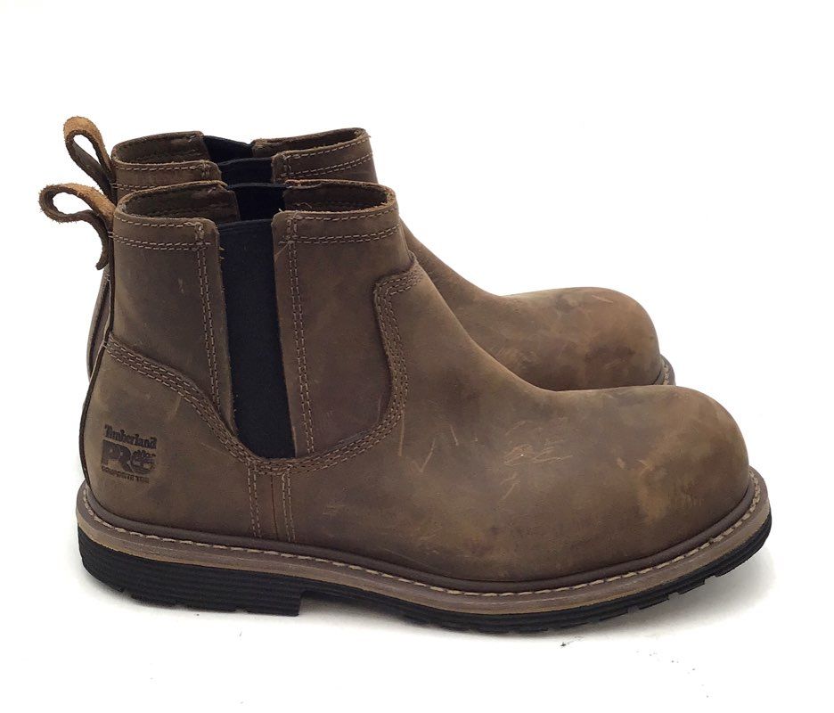 Timberland PRO Millworks Brown Leather Composite Toe Chelsea Work Boots Size 9