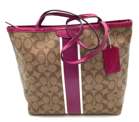 Authentic Coach Women&#39;s Brown Signature Print Luxury Tote Bag - COA Included