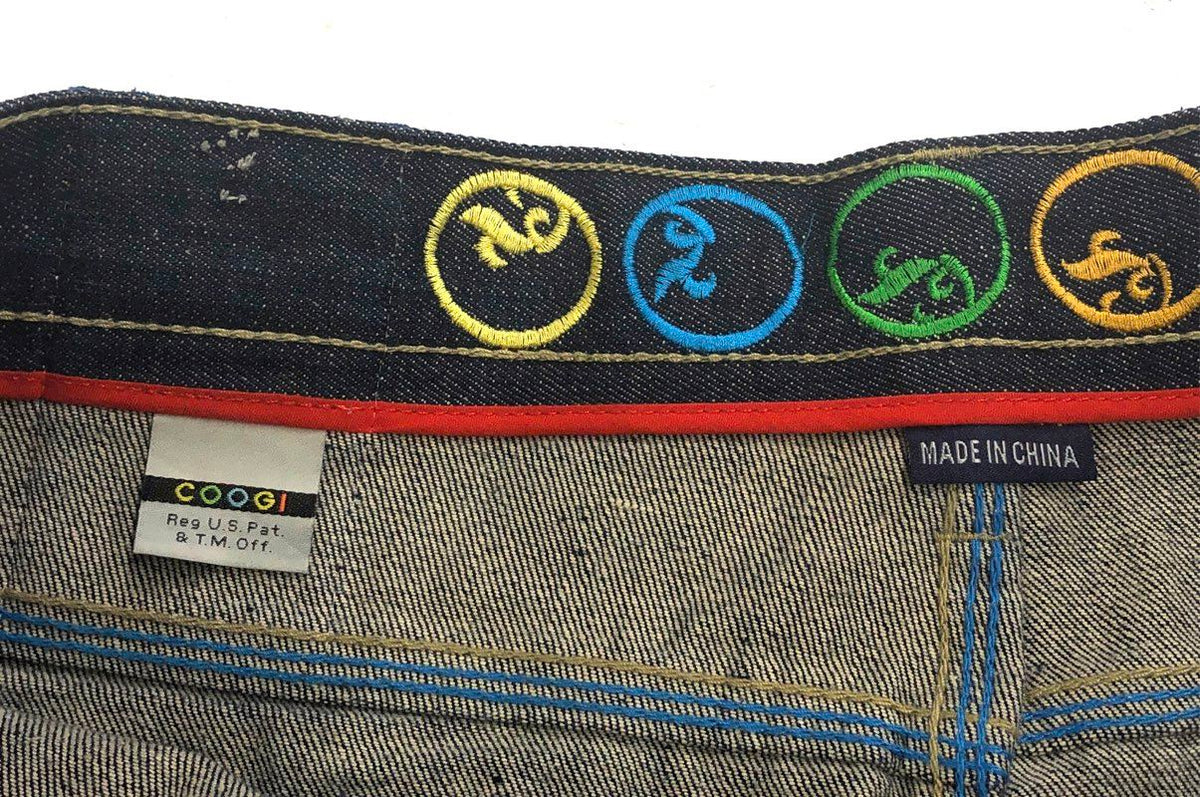 Vintage Y2K Coogi Men's Denim Shorts Embroidered Crew Logo Blue Baggy Sz 38