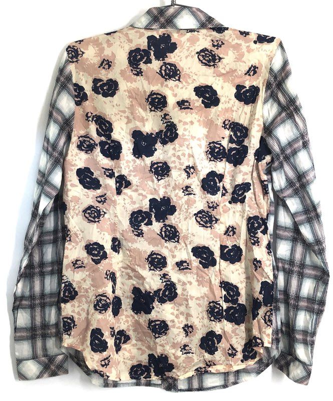 Cabi Women's Plaid Floral Contrast Back Button Front Cotton Shirt Blouse Sz S