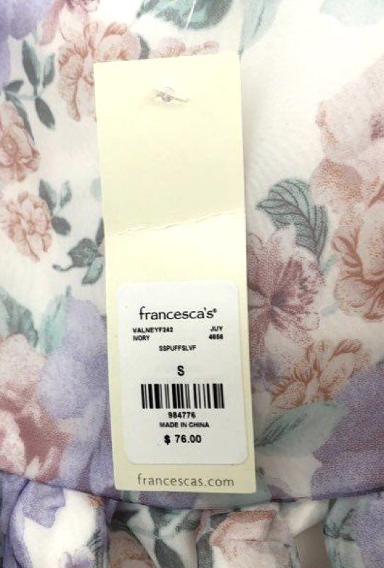 Audrey Parks Francesca's Women's Floral Mini Dress Purple Puff Sleeve NWT Sz S