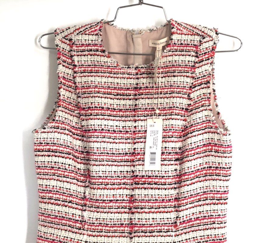 Rebecca Taylor Women's Optic Tweed Sleeveless Sheath Dress Red White NWT Sz 2