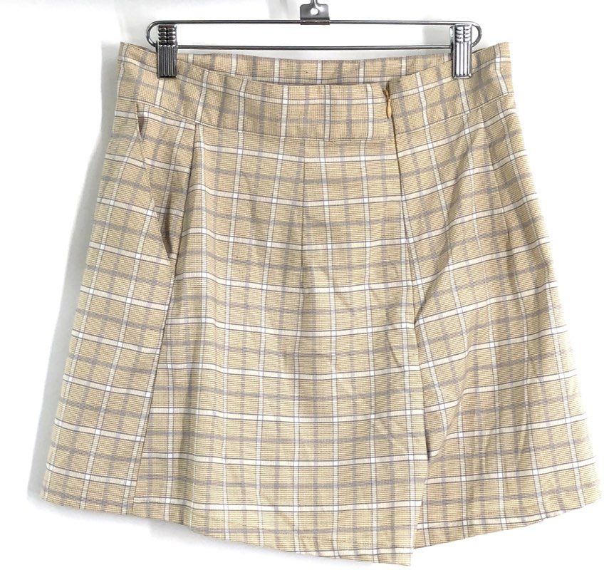 The Fifth Label Women's Yellow Plaid A-Line Mini Skirt with Pockets Sz 8