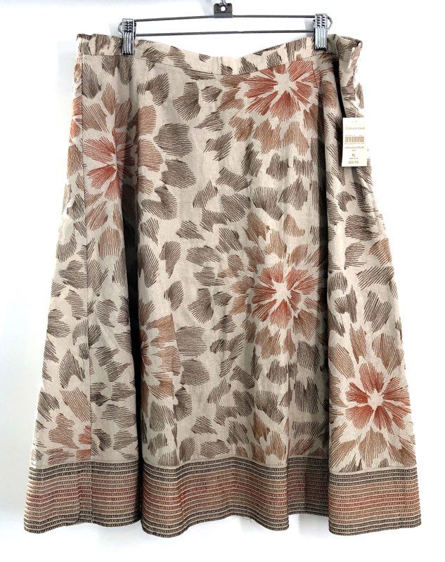 Coldwater Creek Women's Embroidered Floral Linen Blend A-Line Midi Skirt PL NWT