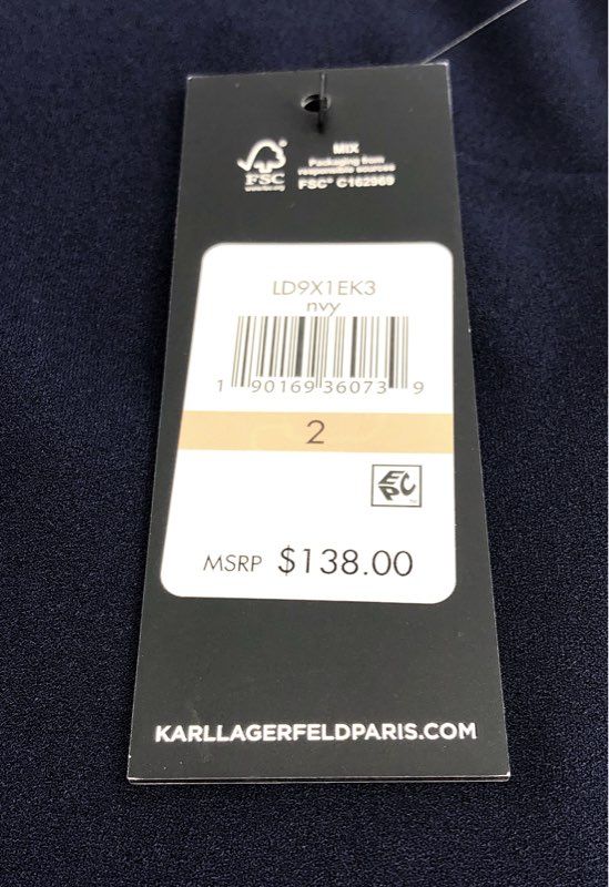 Karl Lagerfeld Paris Women's Navy Pearl Cuff Long Sleeve Sheath Dress Sz 2 NWT