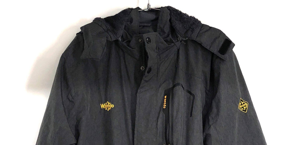 Wantdo Men's Waterproof Ski Snowboard Jacket Charcoal Gray Hooded Fleece Sz M