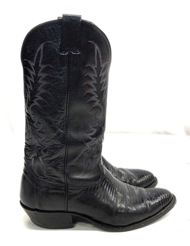 Vintage Nocona Black Teju Lizard Leather Cowboy Boots Men's Size 9.5 EE