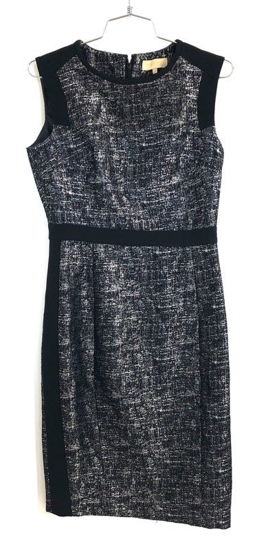 Ports Women's Black White Textured Tweed Panel Sleeveless Sheath Dress Sz 4
