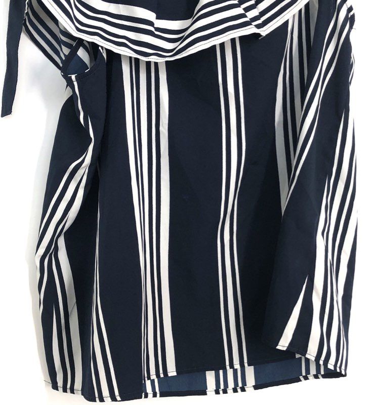 ONLY Women's Navy Blue White Striped Ruffle One Shoulder Blouse Top Sz 36