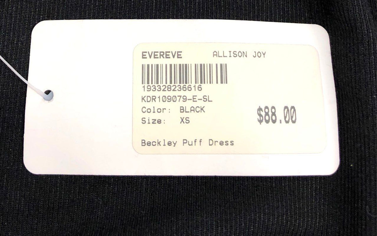 Allison Joy Women's Black Beckley Puff Dress Ribbed Long Sleeve Mini Sz XS NWT