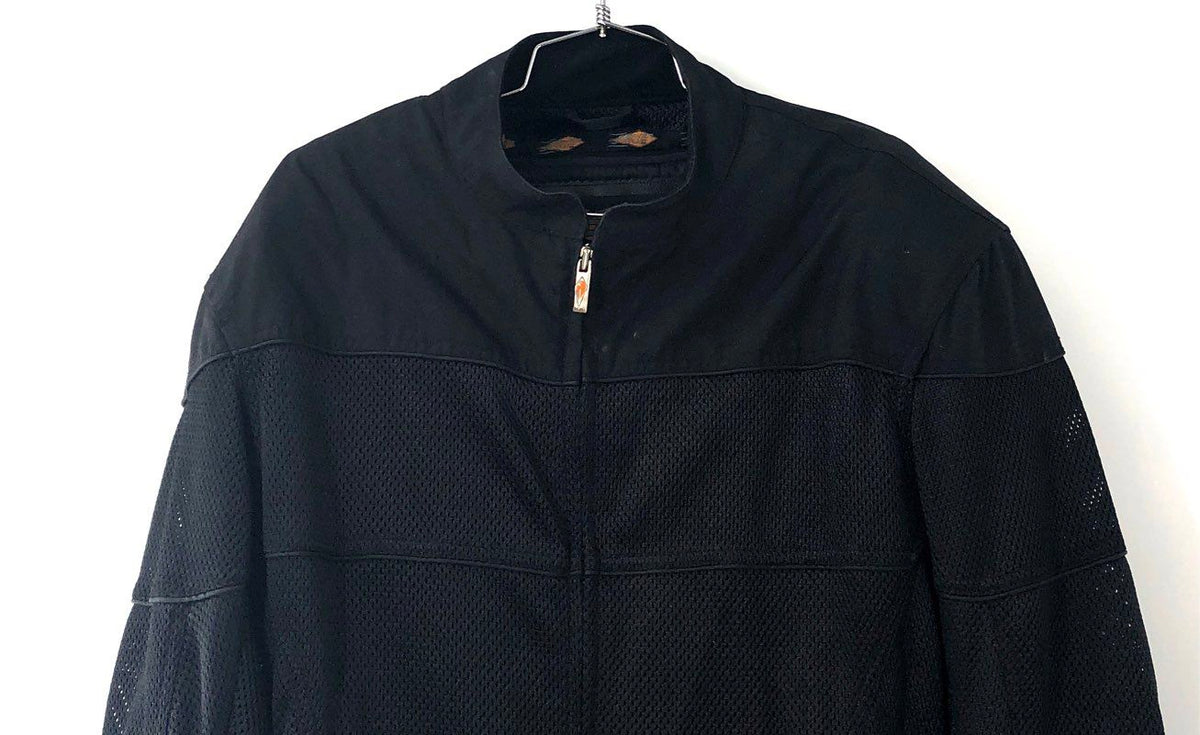 Power Trip Men's Motorcycle Jacket Black Armored Mesh Full Zip Sz L