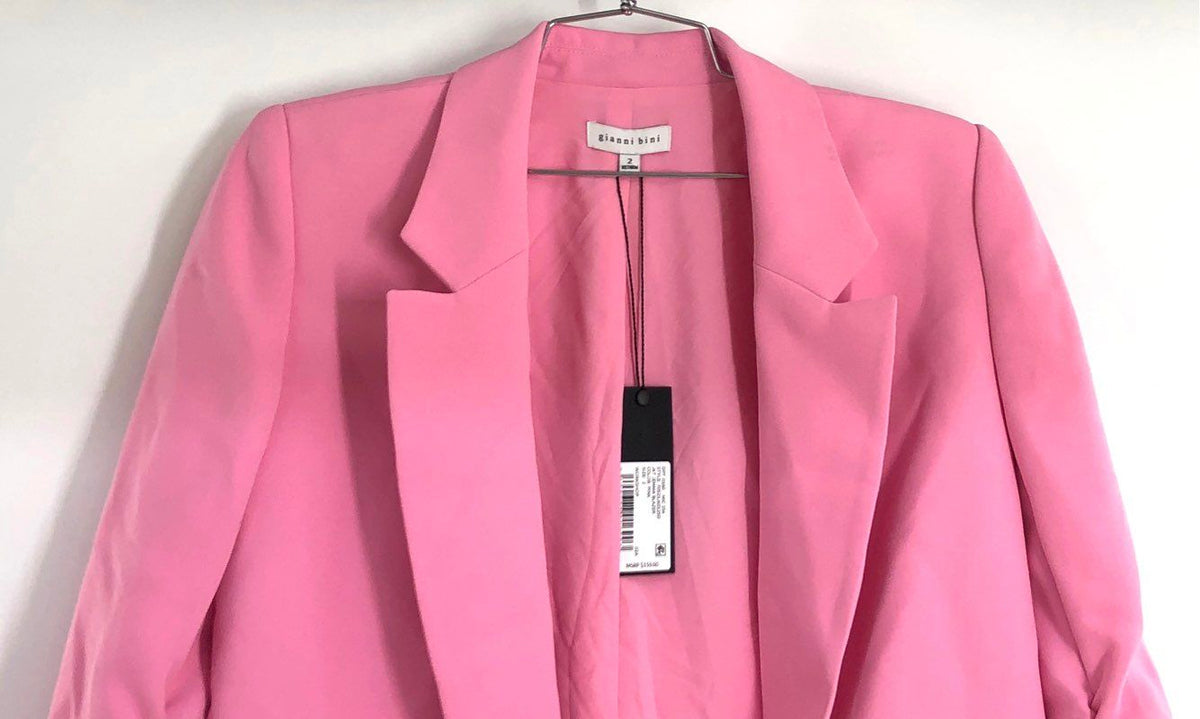 Gianni Bini Women's Pink Jemma Blazer Ruched 3/4 Sleeve Open Front NWT Size 2