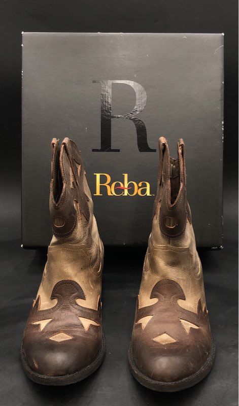Reba Brown Two-Tone Leather Western Cowboy Ankle Boots Women's Size 10