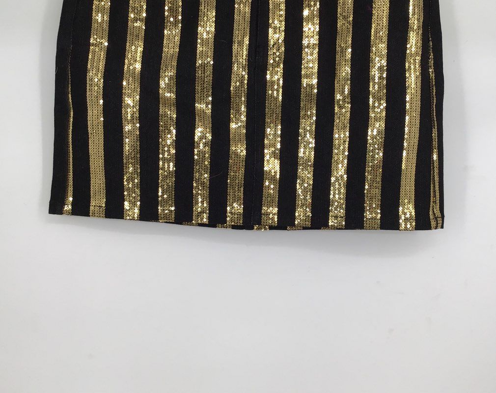 NWT Michael Kors Women&#39;s Gold Black Sequin Striped Mini Skirt - Size 2