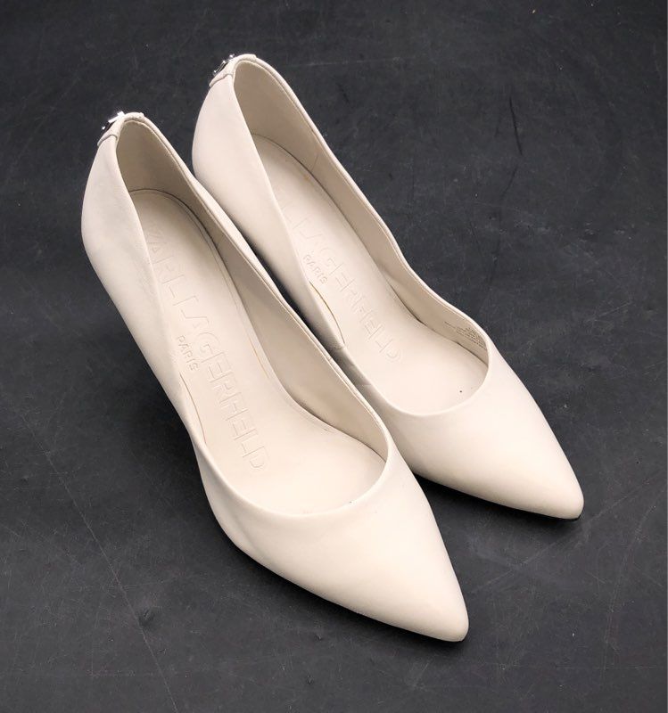 Karl Lagerfeld Paris Royale Off White Leather Pointed Toe Pumps Size 7.5