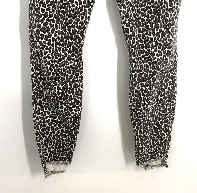 Current/Elliott Women's Snow Leopard Highwaist Stiletto Slit Step Hem Jeans 26