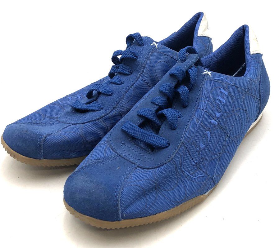 Coach Patti Blue Monogram Canvas Suede Low Top Sneakers Size 7M
