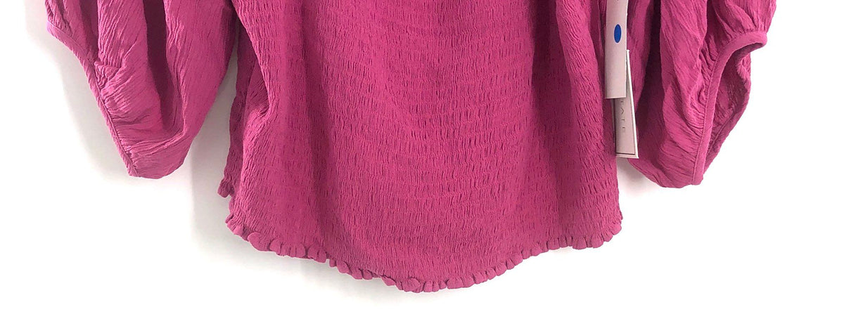 1.STATE Women's Pink Smocked Square Neck Balloon Sleeve Rayon Blouse NWT Sz XL
