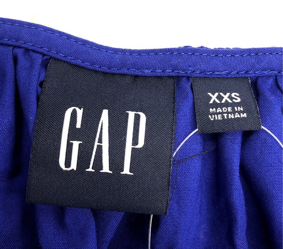 Gap Women's Blue Smocked Waist Peplum Top Puff Sleeve Cotton NWT Sz XXS