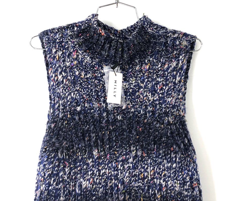 Milly Women's NWT Ombre Tunic Sweater Vest Cobalt Blue Mock Neck Chunky Knit P