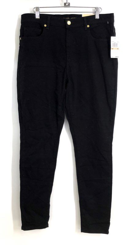 Michael Kors Women's Izzy Skinny Pants Black Cotton Stretch Size 12 NWT