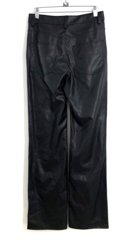 Zara Women's Black Faux Leather High Rise Straight Leg 5-Pocket Pants Sz 4