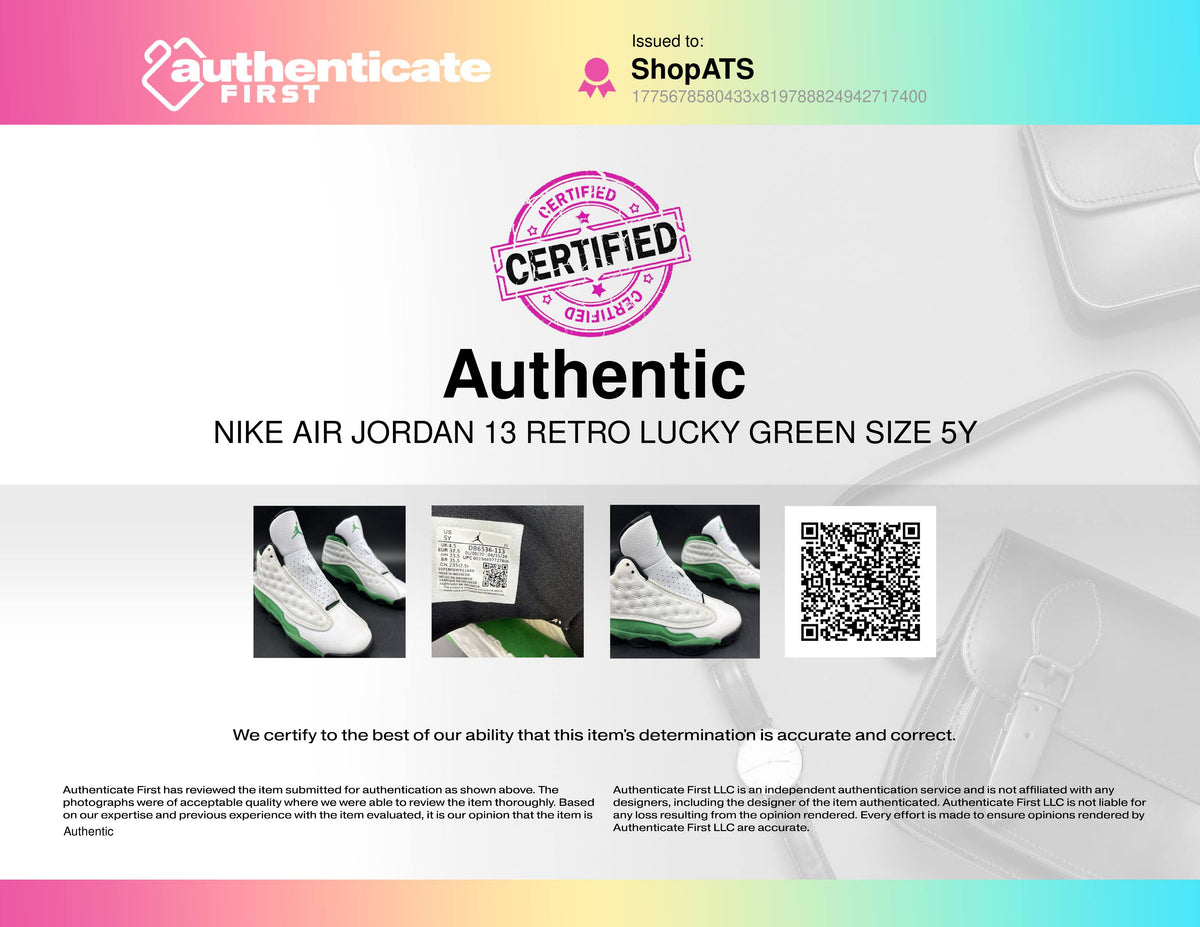 Nike Air Jordan 13 Retro Lucky Green White Black Size 5Y COA
