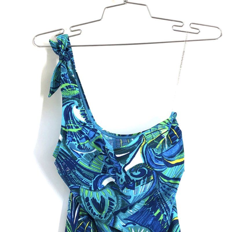 Skinnydippers Women's Flapjack One Piece Swimsuit Blue Multi One Shoulder NWT M