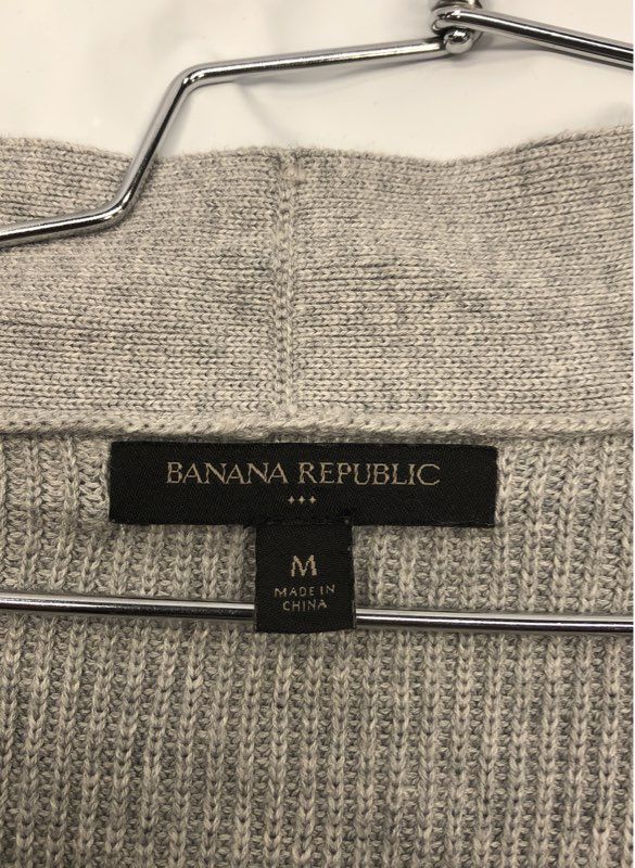 Banana Republic Women's Gray White Striped Ribbed Open Front Cardigan Sz M