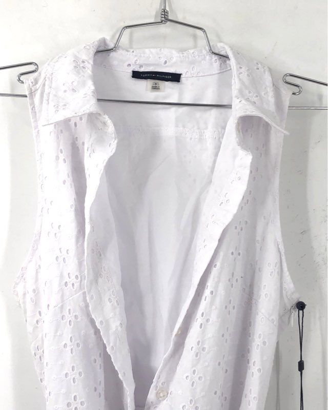 NWT Tommy Hilfiger White Eyelet Belted Cotton Shirtdress Women's Size 8