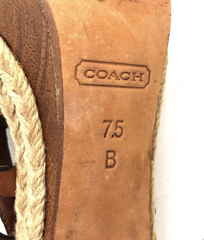 Coach Tan Leather Strappy Espadrille Platform Wedge Sandals Women's Size 7.5 B