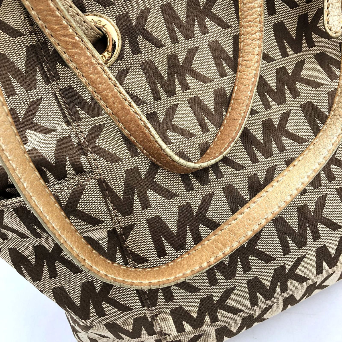 Authentic Michael Kors Luxury Women&#39;s Tan Brown Canvas Tote Bag - COA Included