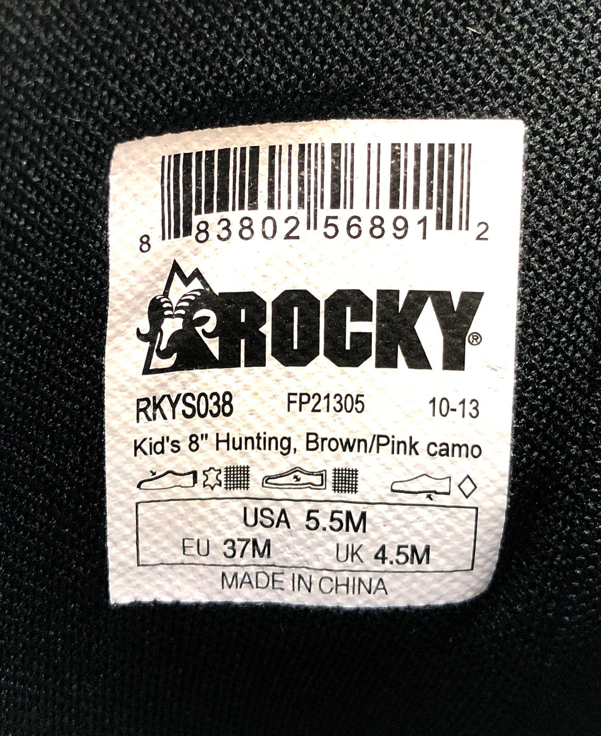 Rocky Kid's 8" Hunting Brown Pink Camo Leather Boots RKYS038 Size 5.5