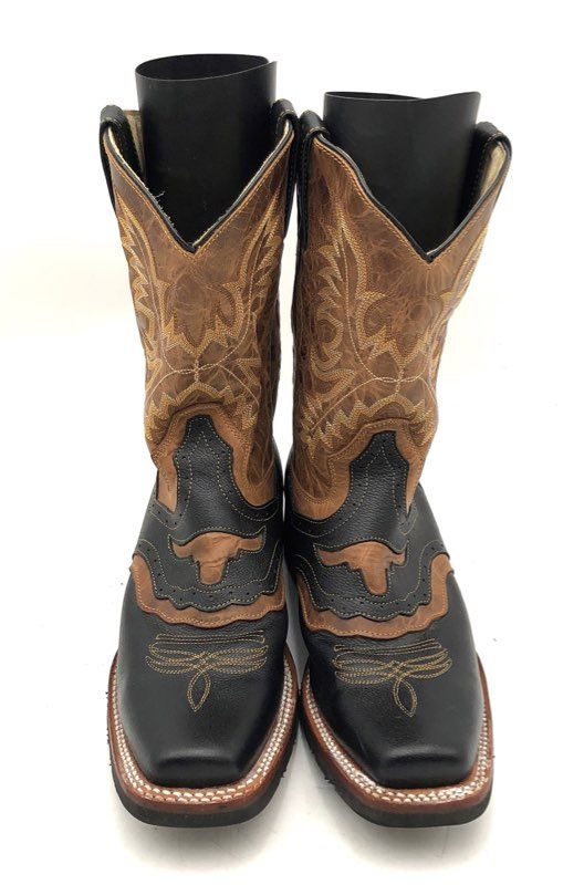 Arango Bull Renegado Black Tan Leather Square Toe Cowboy Boots Men's Size 8.5